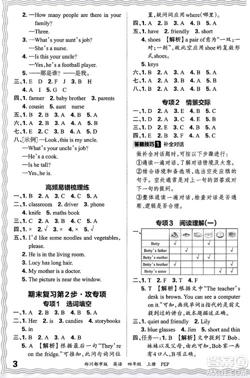 江西人民出版社2024年秋王朝霞期末真题精编四年级英语上册人教PEP版郑州专版答案 江西人民出版社2024年秋王朝霞期末真题精编四年级英语上册人教PEP版郑州专版答案