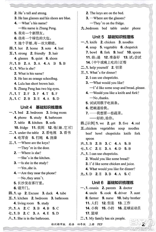江西人民出版社2024年秋王朝霞期末真题精编四年级英语上册人教PEP版郑州专版答案 江西人民出版社2024年秋王朝霞期末真题精编四年级英语上册人教PEP版郑州专版答案