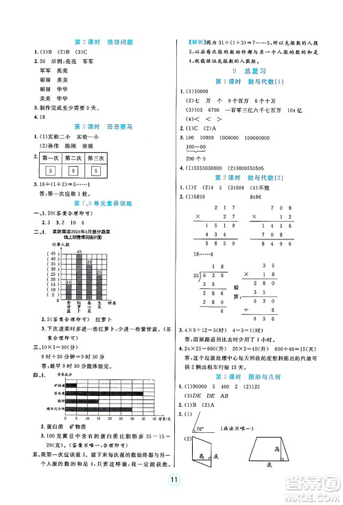 天津科学技术出版社2024年秋云顶课堂四年级数学上册人教版答案