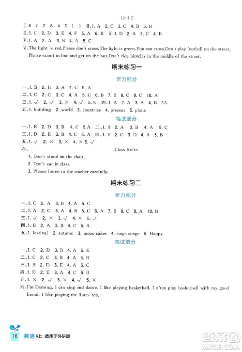 四川教育出版社2024年秋新课标小学生学习实践园地六年级英语上册外研版三起点答案