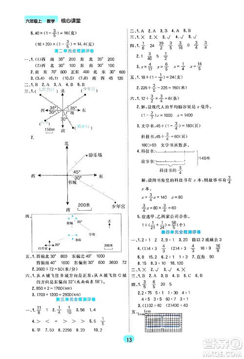 天津人民出版社2024年秋核心360核心课堂六年级数学上册通用版答案