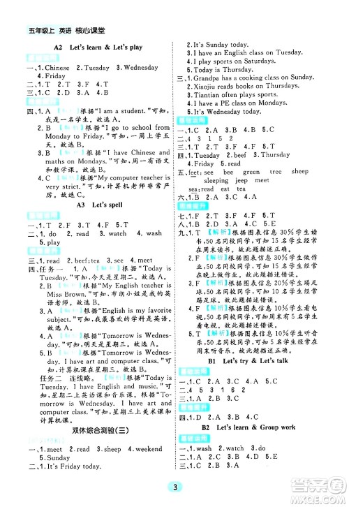 天津人民出版社2024年秋核心360核心课堂五年级英语上册通用版答案