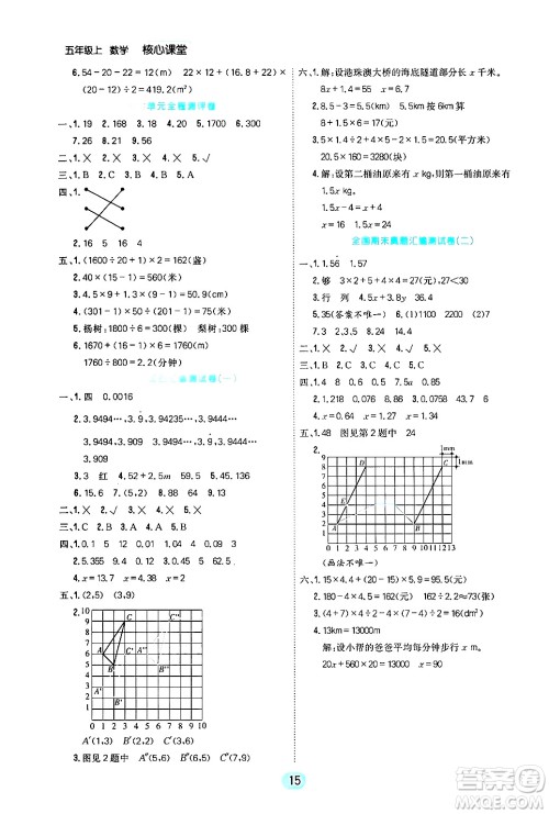 天津人民出版社2024年秋核心360核心课堂五年级数学上册通用版答案