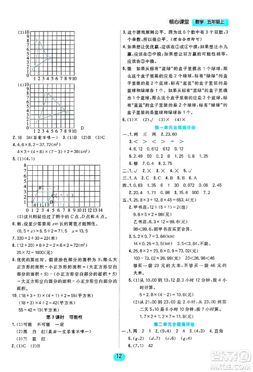 天津人民出版社2024年秋核心360核心课堂五年级数学上册通用版答案