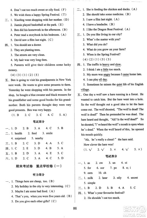 长春出版社2024年秋68所期末冲刺100分完全试卷六年级英语上册广州版答案