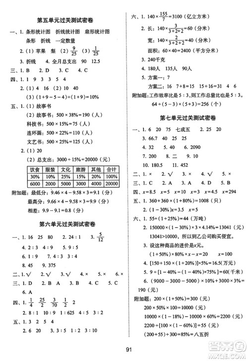 长春出版社2024年秋68所期末冲刺100分完全试卷六年级数学上册北师大版答案