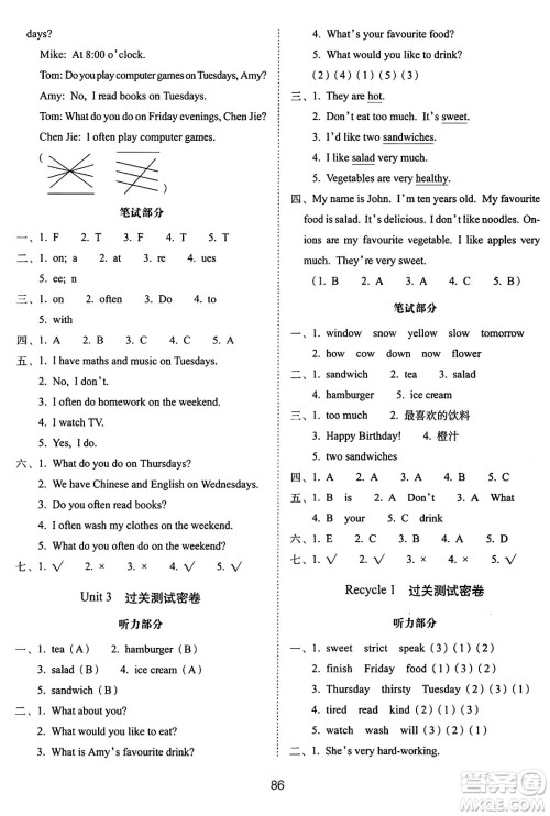 长春出版社2024年秋68所期末冲刺100分完全试卷五年级英语上册人教PEP版三起点答案