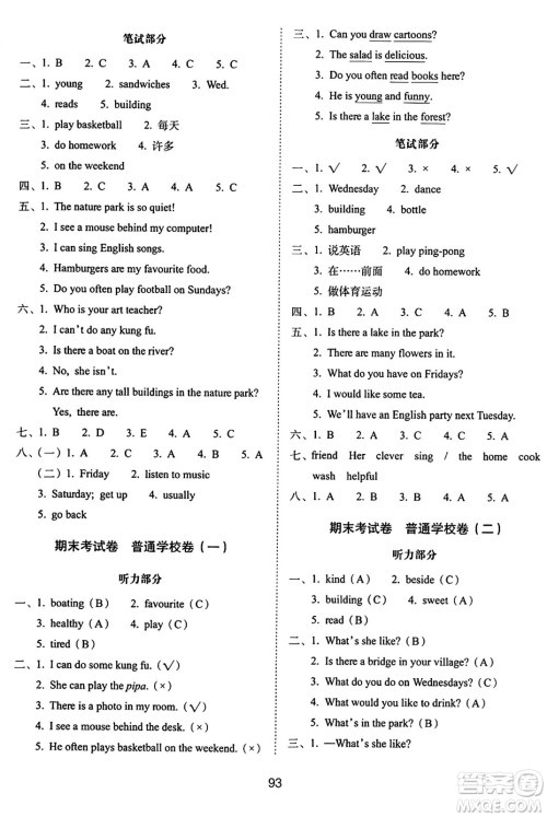 长春出版社2024年秋68所期末冲刺100分完全试卷五年级英语上册人教PEP版三起点答案