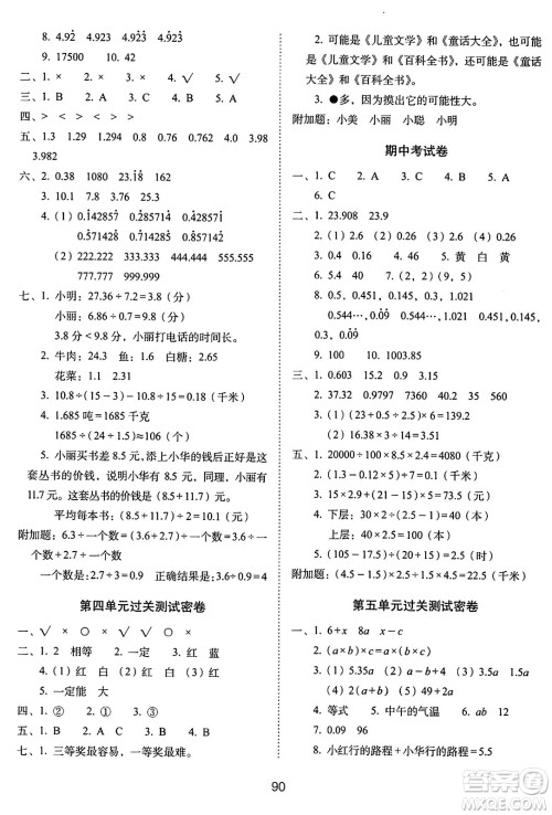 长春出版社2024年秋68所期末冲刺100分完全试卷五年级数学上册人教版答案