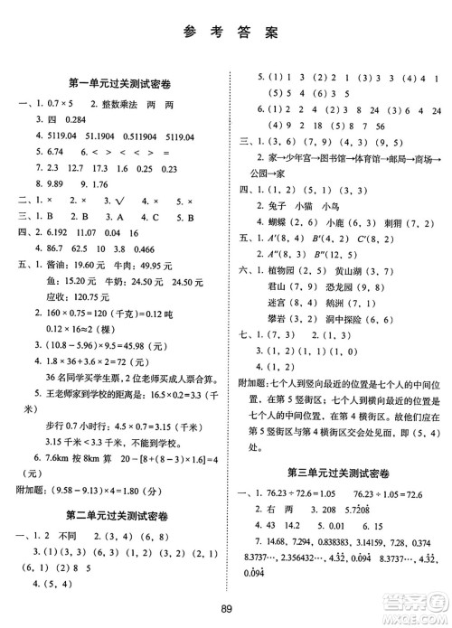 长春出版社2024年秋68所期末冲刺100分完全试卷五年级数学上册人教版答案