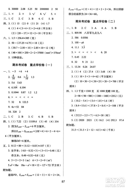 长春出版社2024年秋68所期末冲刺100分完全试卷五年级数学上册苏教版答案