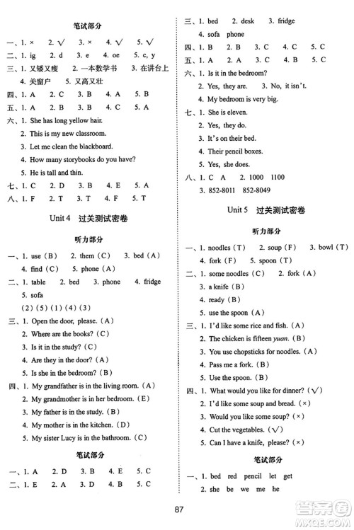 长春出版社2024年秋68所期末冲刺100分完全试卷四年级英语上册人教PEP版三起点答案