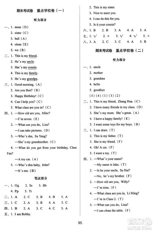 长春出版社2024年秋68所期末冲刺100分完全试卷三年级英语上册译林版答案