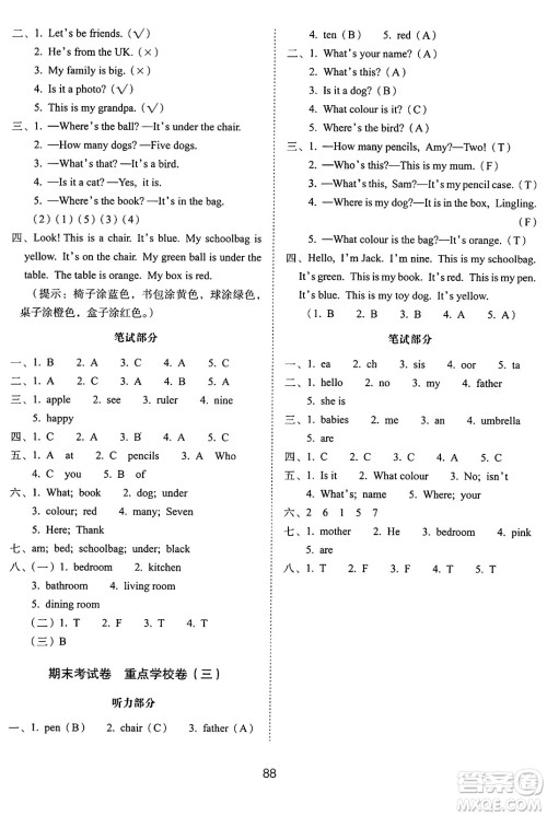 长春出版社2024年秋68所期末冲刺100分完全试卷三年级英语上册外研版答案