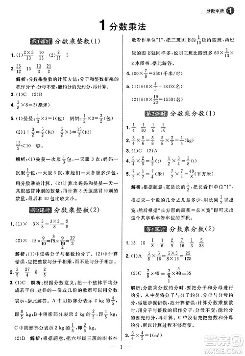 南方出版社2024秋学缘教育核心素养天天练六年级数学上册人教版福建专版答案