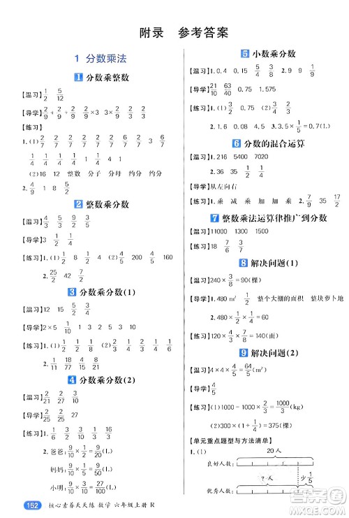 南方出版社2024秋学缘教育核心素养天天练六年级数学上册人教版答案