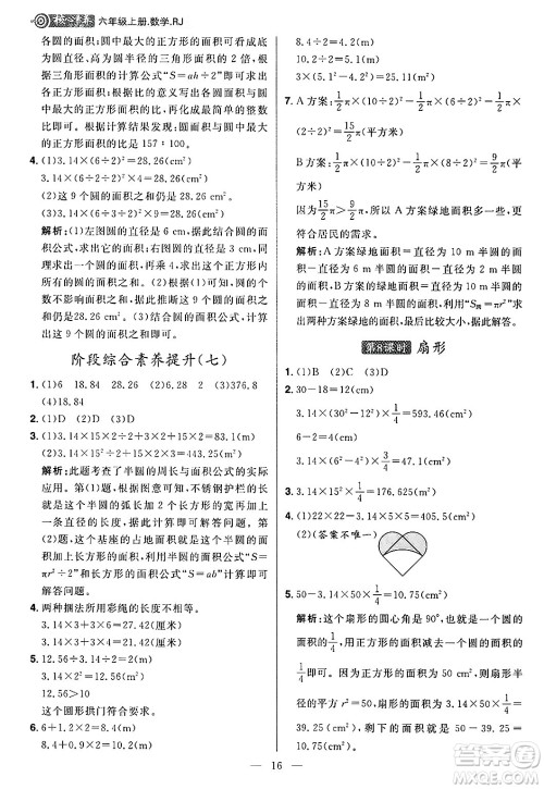 南方出版社2024秋学缘教育核心素养天天练六年级数学上册人教版福建专版答案