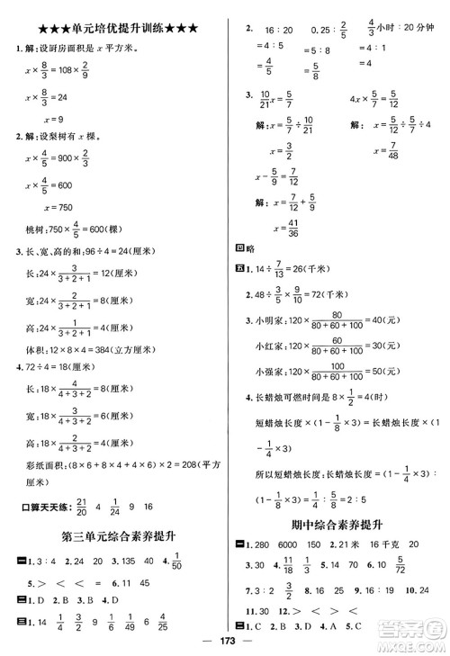 南方出版社2024秋学缘教育核心素养天天练六年级数学上册苏教版答案