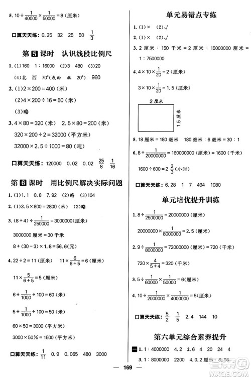 南方出版社2024秋学缘教育核心素养天天练六年级数学上册J版答案