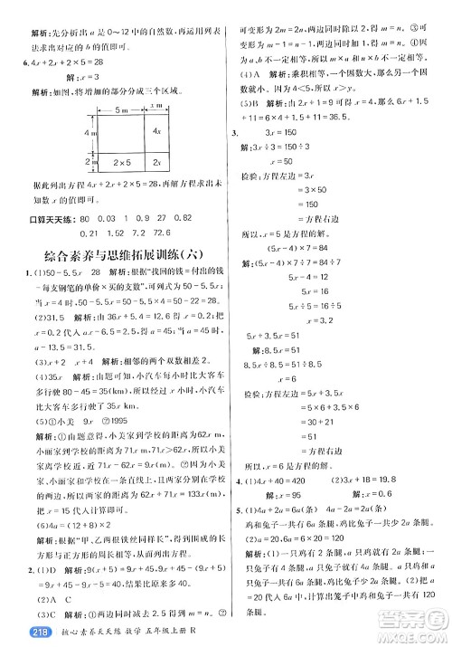 南方出版社2024秋学缘教育核心素养天天练五年级数学上册人教版答案