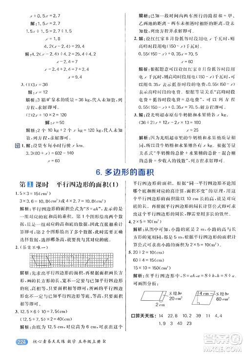 南方出版社2024秋学缘教育核心素养天天练五年级数学上册人教版答案