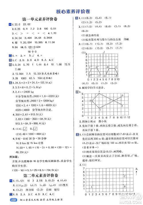 南方出版社2024秋学缘教育核心素养天天练五年级数学上册人教版答案