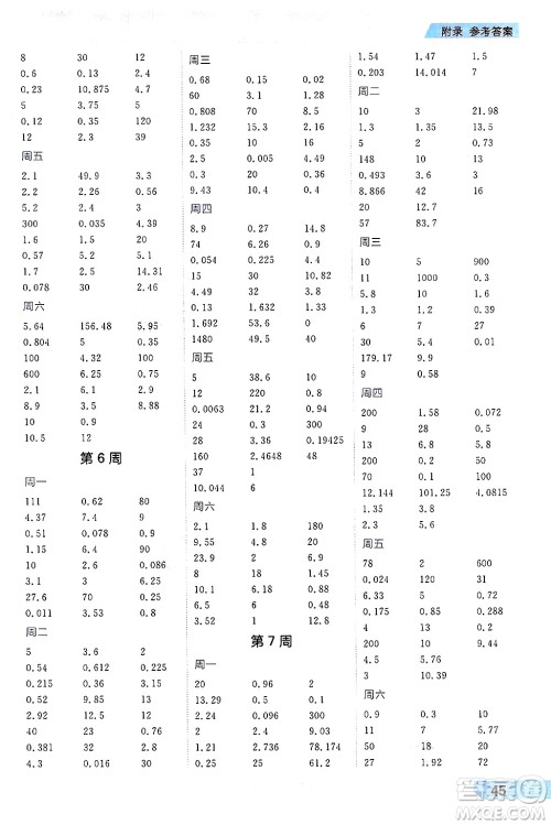 南方出版社2024秋学缘教育核心素养天天练五年级数学上册人教版福建专版答案