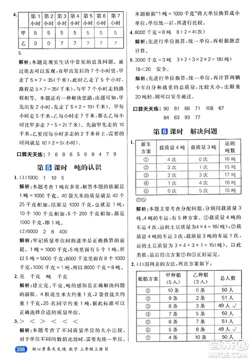 南方出版社2024秋学缘教育核心素养天天练三年级数学上册人教版答案