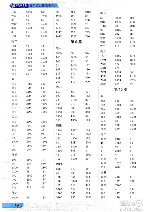 南方出版社2024秋学缘教育核心素养天天练三年级数学上册人教版福建专版答案