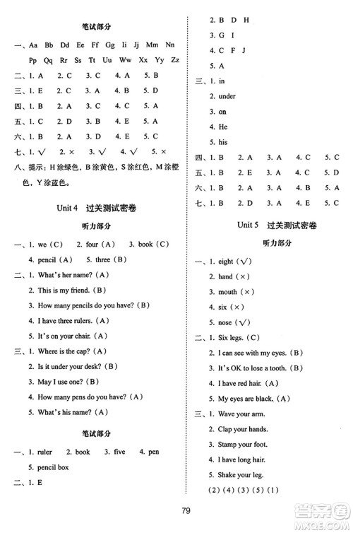 长春出版社2024年秋68所期末冲刺100分完全试卷三年级英语上册冀教版答案