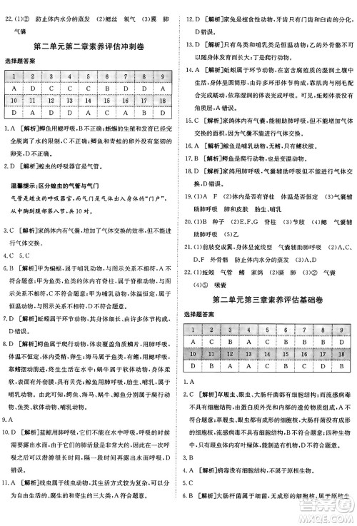 新疆青少年出版社2024年秋神龙教育期末考向标全程跟踪突破测试卷七年级生物上册济南版答案