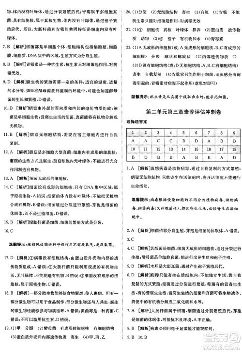 新疆青少年出版社2024年秋神龙教育期末考向标全程跟踪突破测试卷七年级生物上册济南版答案