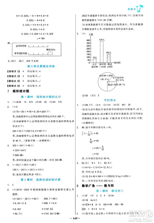 辽宁少年儿童出版社2024年秋世纪金榜金榜小博士课时提优作业六年级数学上册人教版答案