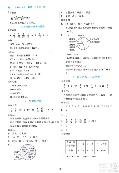 辽宁少年儿童出版社2024年秋世纪金榜金榜小博士课时提优作业六年级数学上册人教版答案