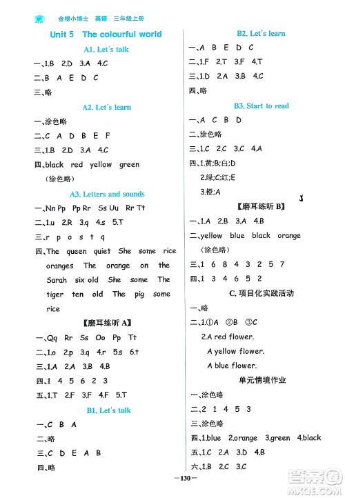 辽宁少年儿童出版社2024年秋世纪金榜金榜小博士课时提优作业三年级英语上册通用版三起点答案