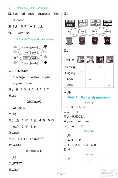 辽宁少年儿童出版社2024年秋世纪金榜金榜小博士课时提优作业三年级英语上册外研版三起点答案