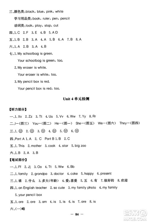 延边大学出版社2024年秋世纪金榜金榜小博士闽越课堂三年级英语上册闽教版三起点答案