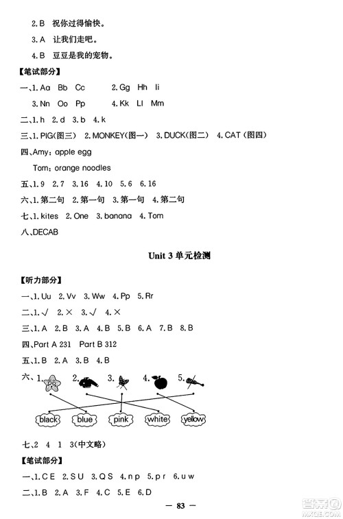 延边大学出版社2024年秋世纪金榜金榜小博士闽越课堂三年级英语上册闽教版三起点答案