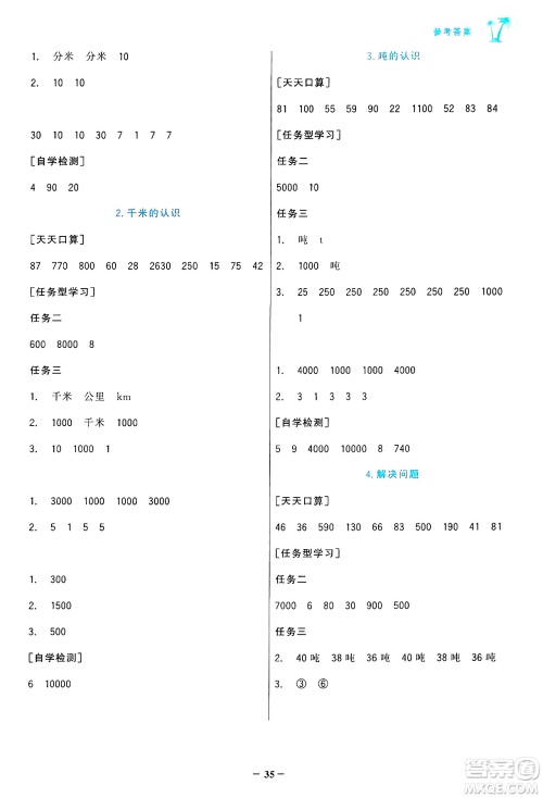 辽宁少年儿童出版社2024年秋世纪金榜金榜小博士课时提优作业三年级数学上册人教版答案