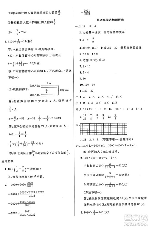江苏凤凰美术出版社2024年秋广文图书黄冈小博士冲刺100分六年级数学上册人教版答案