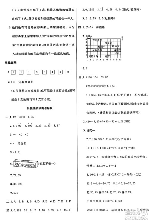 江苏凤凰美术出版社2024年秋广文图书黄冈小博士冲刺100分五年级数学上册人教版答案