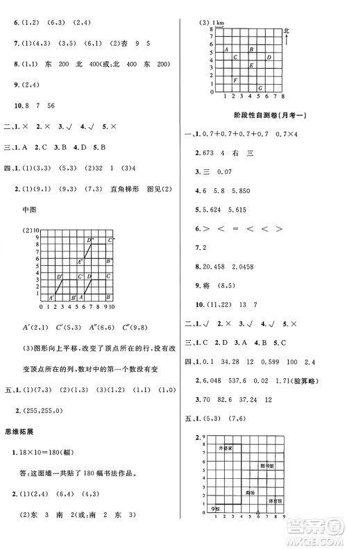 江苏凤凰美术出版社2024年秋广文图书黄冈小博士冲刺100分五年级数学上册人教版答案