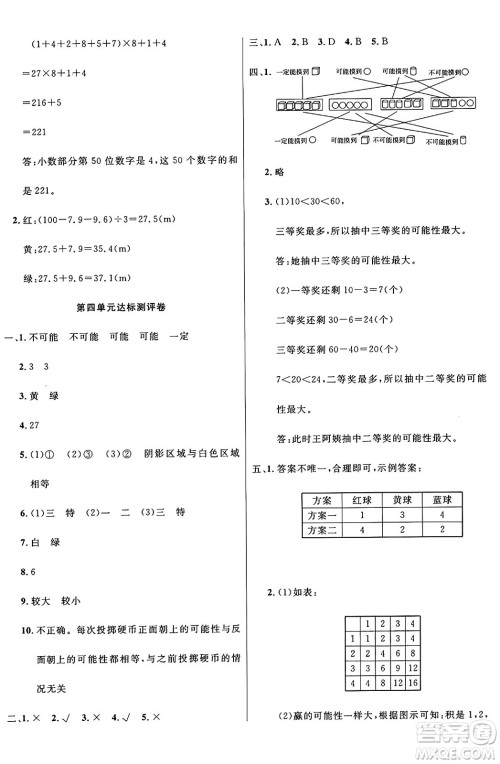 江苏凤凰美术出版社2024年秋广文图书黄冈小博士冲刺100分五年级数学上册人教版答案