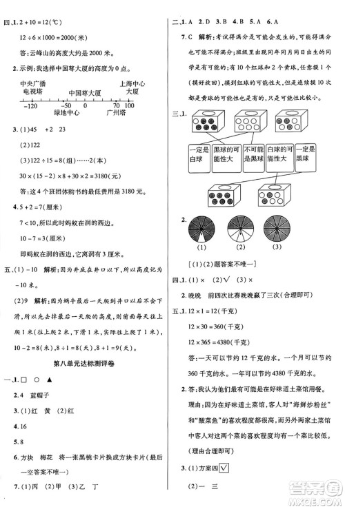 江苏凤凰美术出版社2024年秋广文图书黄冈小博士冲刺100分四年级数学上册北师大版答案