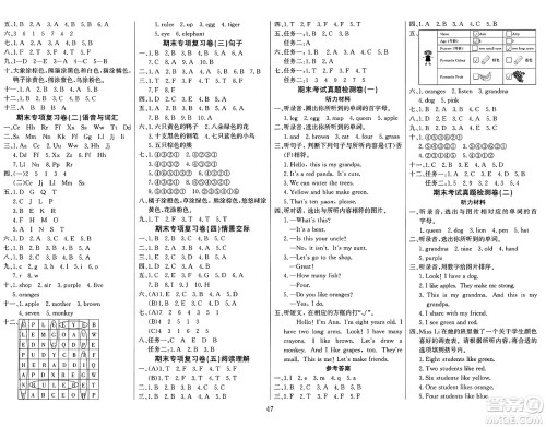 江苏凤凰美术出版社2024年秋广文图书黄冈小博士冲刺100分三年级英语上册人教版答案