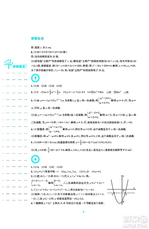 安徽教育出版社2025年寒假生活九年级数学人教版答案