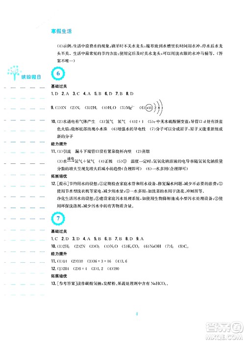 安徽教育出版社2025年寒假生活九年级化学人教版答案