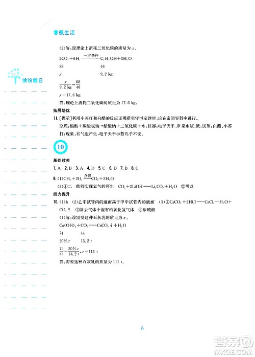 安徽教育出版社2025年寒假生活九年级化学人教版答案