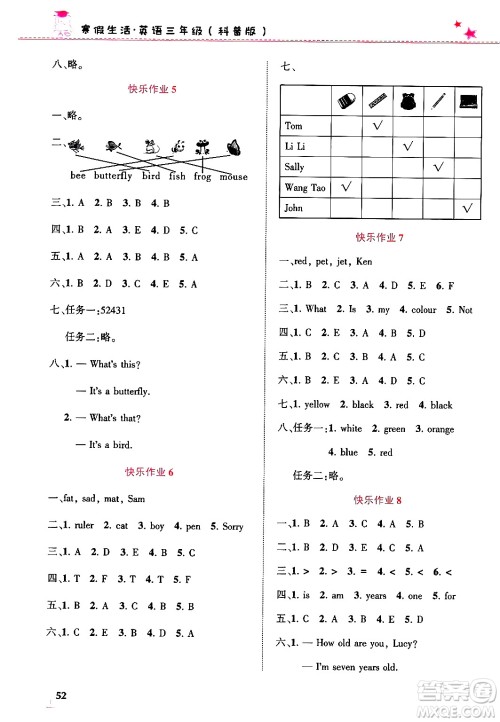 开明出版社2025年寒假生活三年级英语科普版答案 开明出版社2025年寒假生活三年级英语科普版答案