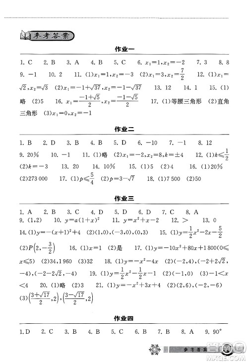 湖北教育出版社2025年长江作业本寒假作业九年级数学通用版答案 湖北教育出版社2025年长江作业本寒假作业九年级数学通用版答案